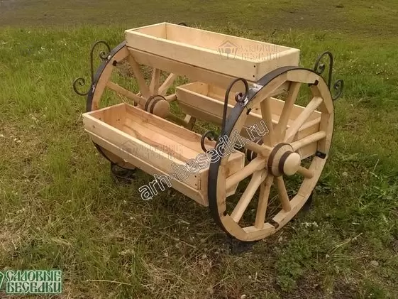 Цветник на деревянных колесах