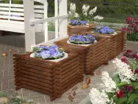 Деревянное кашпо реечное в интерьере