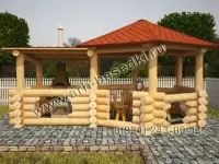 Беседка рубленная с местом под барбекю