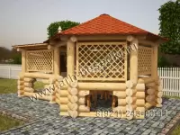 Беседка рубленная с местом под барбекю