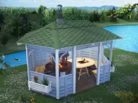 Беседка "Blue house" с грилем общий вид