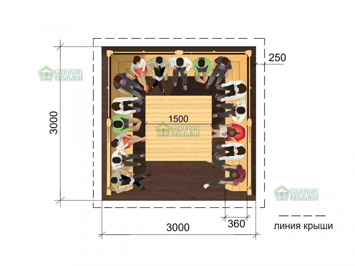 Схема для беседки из дерева 3000 х 3000 №2