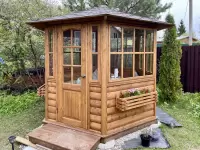 Беседка застекленная цвет Орех №4