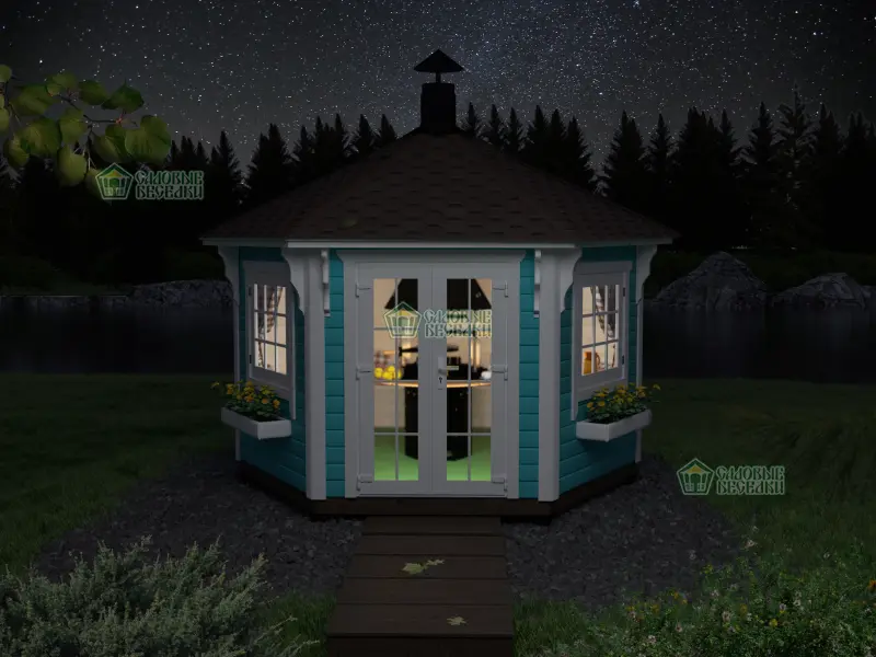 Гриль-беседка Laplandiya ночной вид