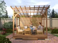 Беседка открытая ЛОФТ с крышей из поликарбоната вид спереди