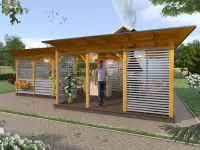 Деревянная зона отдыха размером 6х9 м с местом под гриль барбекю №3