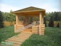 Квадратная рубленая беседка с сеткой