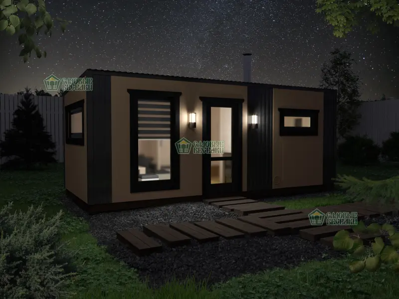 Баня каркасная Север фото вечернее