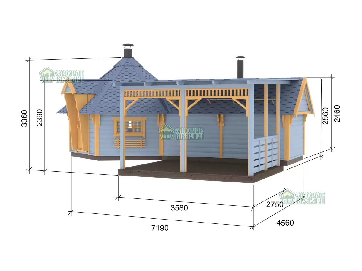 Гриль домик Premium Гранд 7 Комбинированный с открытой верандой 28 м2 №10