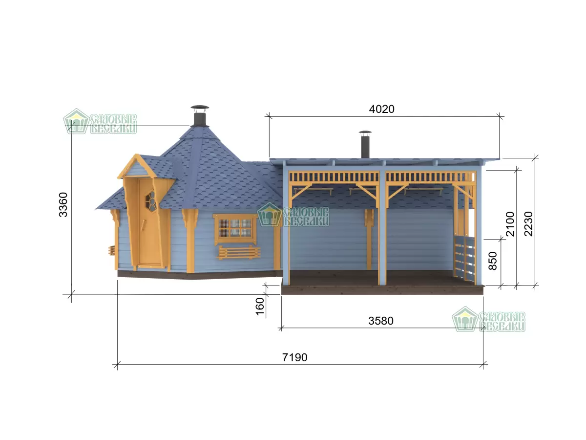 Гриль домик Premium Гранд 7 Комбинированный с открытой верандой 28 м2 №9