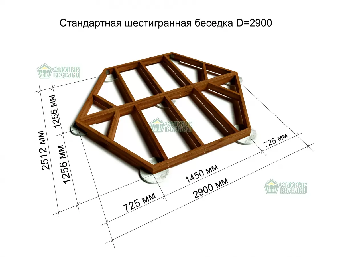 Чертеж и размеры основания пола беседки для установки на блоки