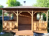 Беседка садовая 3х4 с глухой стеной вид спереди