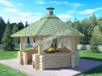 Рубленая беседка с грилем барбекю