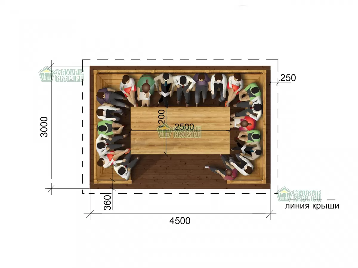 чертеж для беседки деревянной 3000 х 4500 №2
